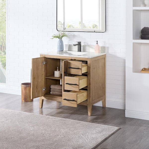 Laurel 36 in. W x 22 in. D x 34 in. H Single Sink Bath Vanity in Weathered Fir with Calacatta White Quartz Top