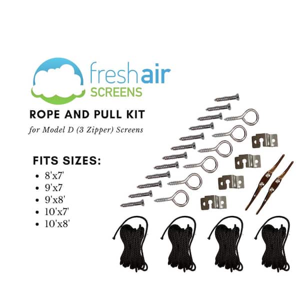 FRESH AIR SCREENS Small Rope and Pull Kit Fitting 3 Zippered Garage Door Screen up to 10 ft. Wide by 8ft. High