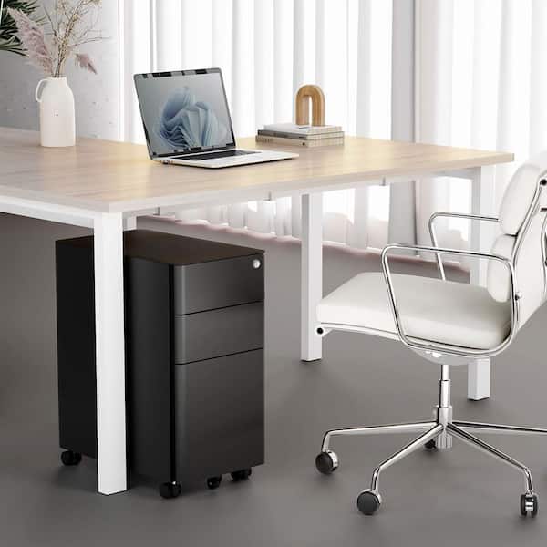 3-Drawer Black Metal 11.81 in. W Under Desk Pedestal File Cabinet w/Wheels, Rolling Storage w/Lock, Mobile Space Saving