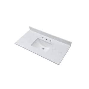 43 in. W x 22 in. D Engineered Stone Composite White Rectangular Single Sink and Bathroom Vanity Top in White