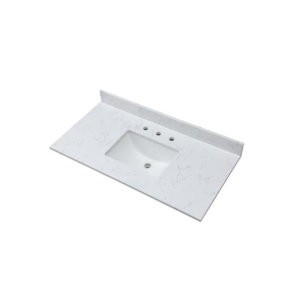 OLUMAT 43 in. W x 22 in. D Engineered Stone Composite White Rectangular Single Sink and Bathroom Vanity Top in White