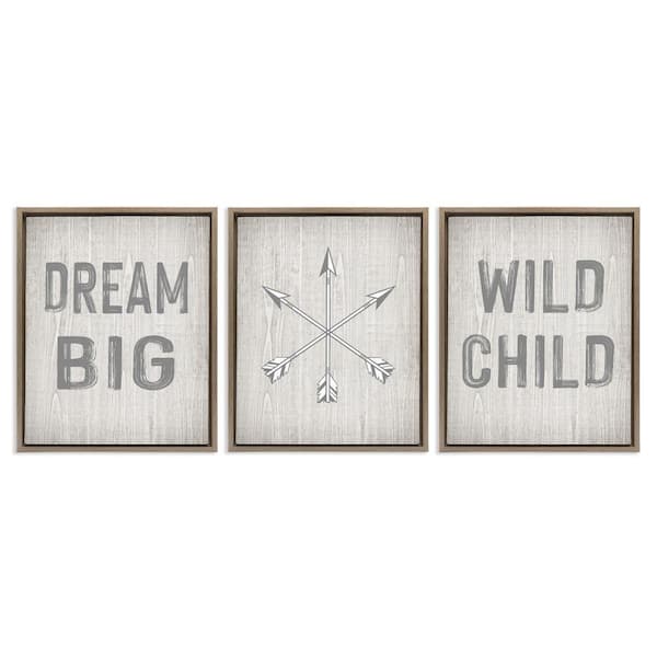 Stupell Industries Dream Big Boho Arrows by Ashley Calhoun 3 Pieces Brown Floater Frame Typography Graphic Art Print 21 in. x 17 in.