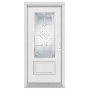 32 in. x 80 in. Neo-Deco Left-Hand 3/4 Lite Zinc Finished Fiberglass Oak Woodgrain Prehung Front Door