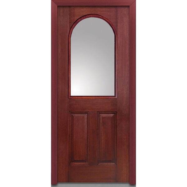 MMI Door 36 in. x 80 in. Right-Hand Inswing 1/2-Lite Round Top Clear Classic Stained Fiberglass Mahogany Prehung Front Door