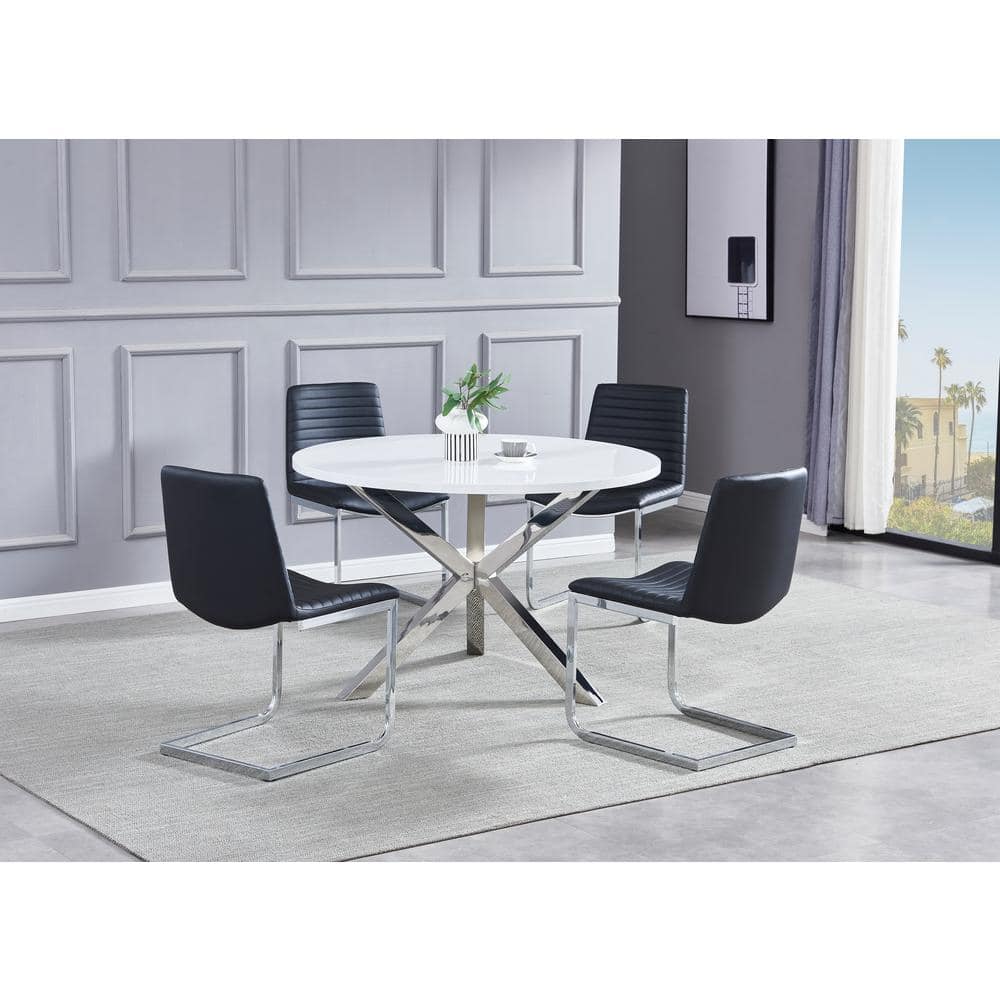 Blanca Low Back Black Faux Leather Side Chair with Metal Legs