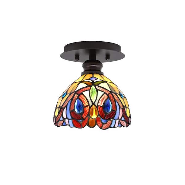 Unbranded Albany 1-Light 7 in. Espresso Semi-Flush with Lynx Art Glass Shade