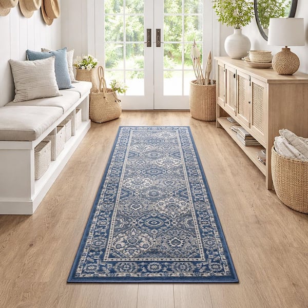 Madison Oriental Navy 2 ft. x 8 ft. Indoor Runner Rug