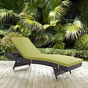 Convene Wicker Outdoor Patio Chaise Lounge in Espresso with Peridot Cushions