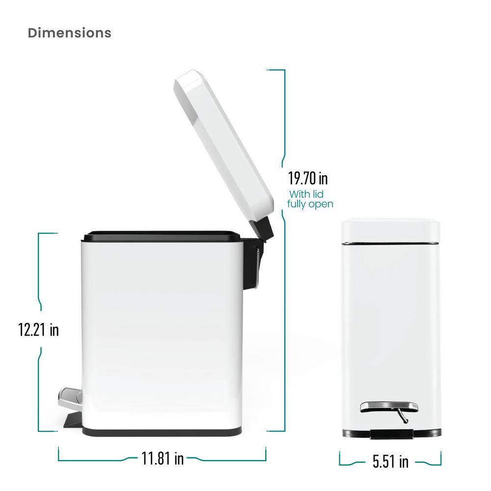 Matte White 1.3 Gallon Stainless Steel Pedal Trash Can