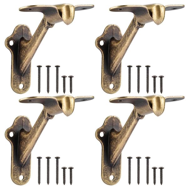 3 in. Heavy Duty Hand Rail Brackets for Stairways Railing with Screws, Antique Brass (4-Pack)