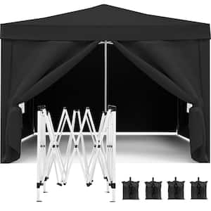 10 ft. x 10 ft. Black Pop Up Canopy, Outdoor Folding Shelter Tent with 4-Removable Sidewall, 4-Weight Bag and Carry Bag