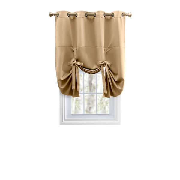 RICARDO Ultimate Blackout Sand Solid 55 in. W x 63 in. L Grommet Blackout Curtain Tie Up Panel