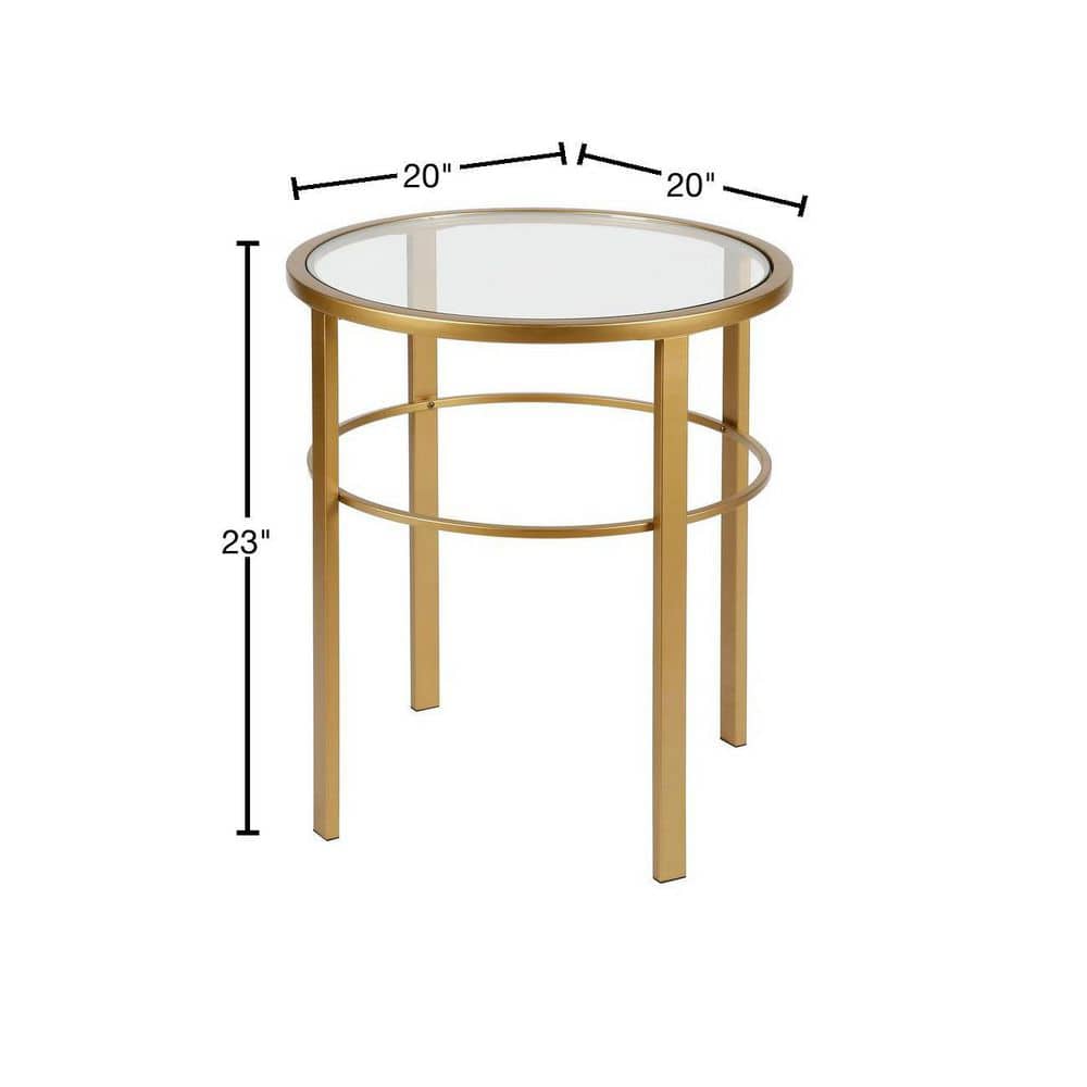 Gaia 20" Round Gold Metal and Glass Accent Table