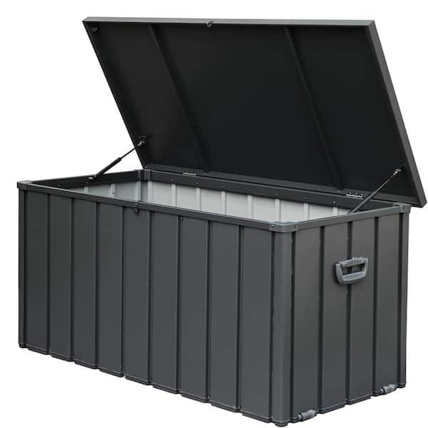 Unbranded 200 Gal. Dark Gray Steel Waterproof Lockable Outdoor Storage Bench with Rolling Castors and Handles