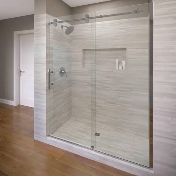 Basco Vinesse Lux 47 in. x 76 in. Semi-Frameless Sliding Shower Door and Fixed Panel in Chrome