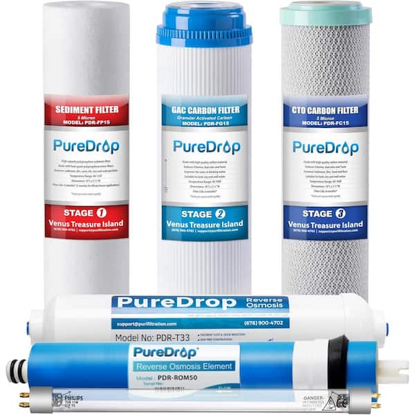 PDR-F6U Replacement Water Filter Set for 6-Stage Under-Sink Reverse Osmosis Water Filtration Systems w/UV light Filter