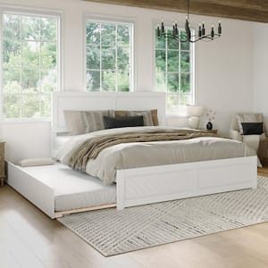 Canyon White Solid Wood King Platform Bed Frame with Matching Footboard and Twin XL Trundle