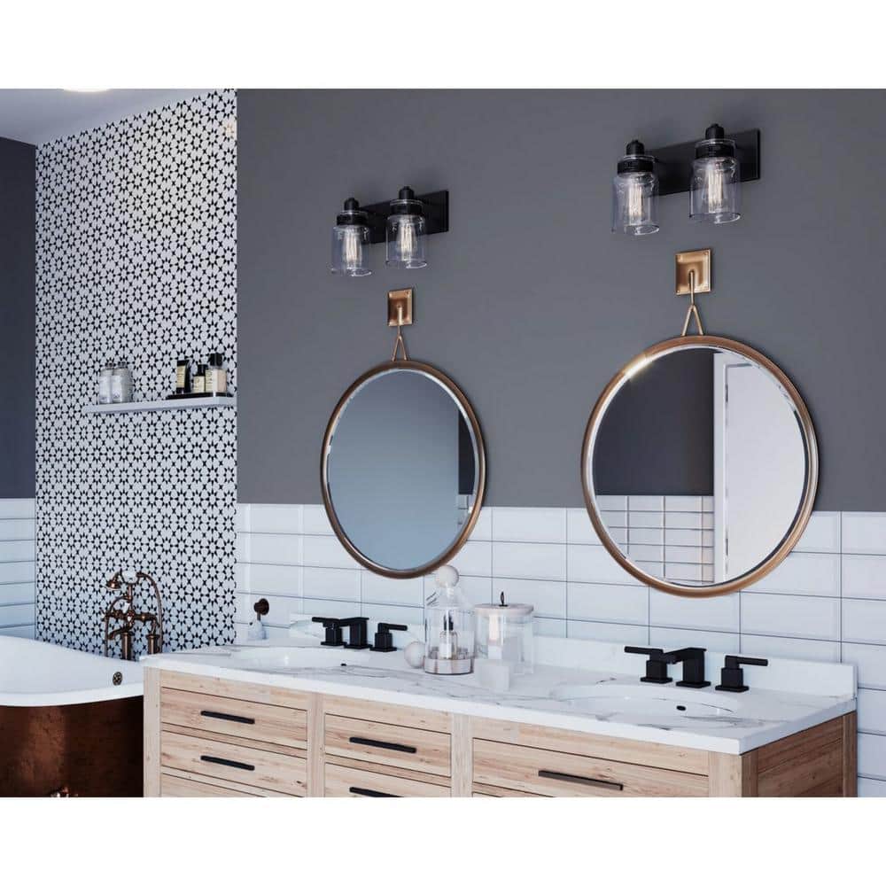 Antique Bronze 2-Light Bath Vanity with Clear Glass Shades
