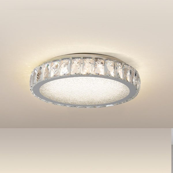 13.8 in. LED Modern Semi Clear Crystal Flush Mount Ceiling Light, 3-Color Temperatures Light Fixtures for Living Room