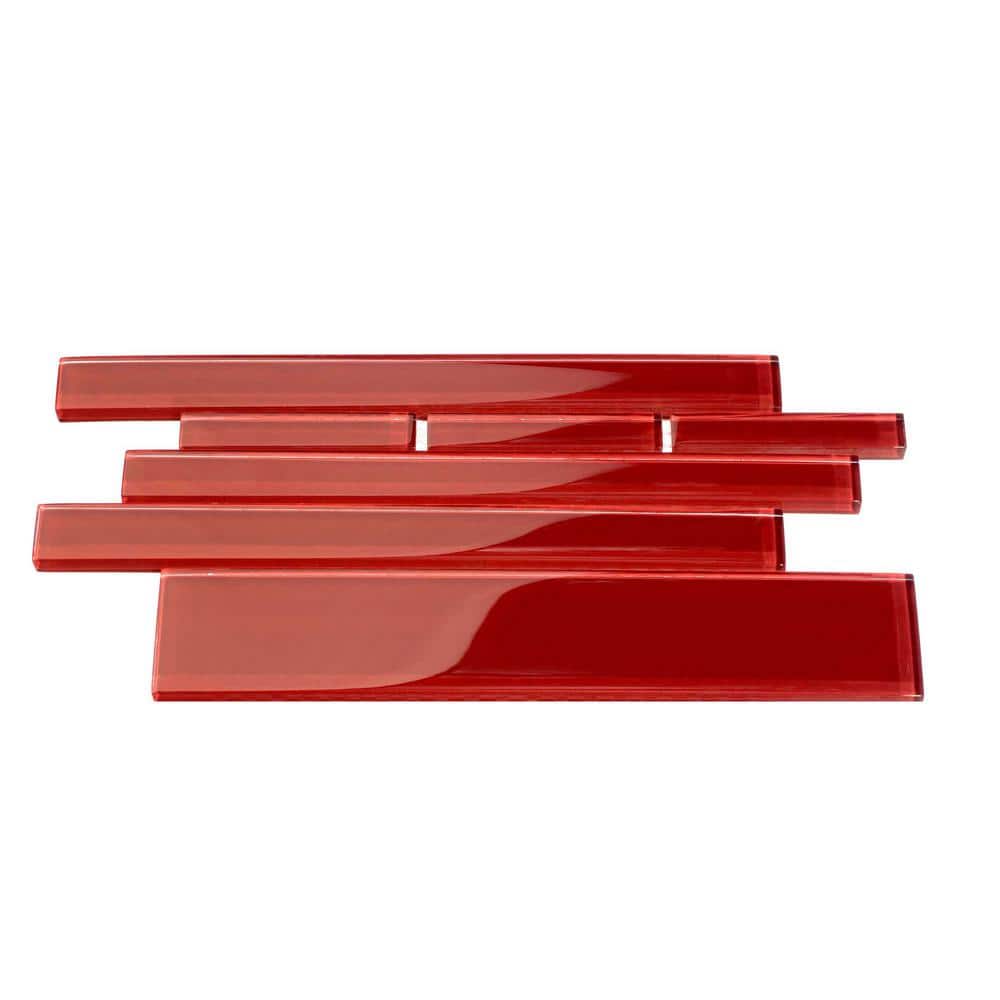 Ruby Red Rectangular Brick 9.5 in. x 10.5 in. x 8mm Glass Backsplash and Wa