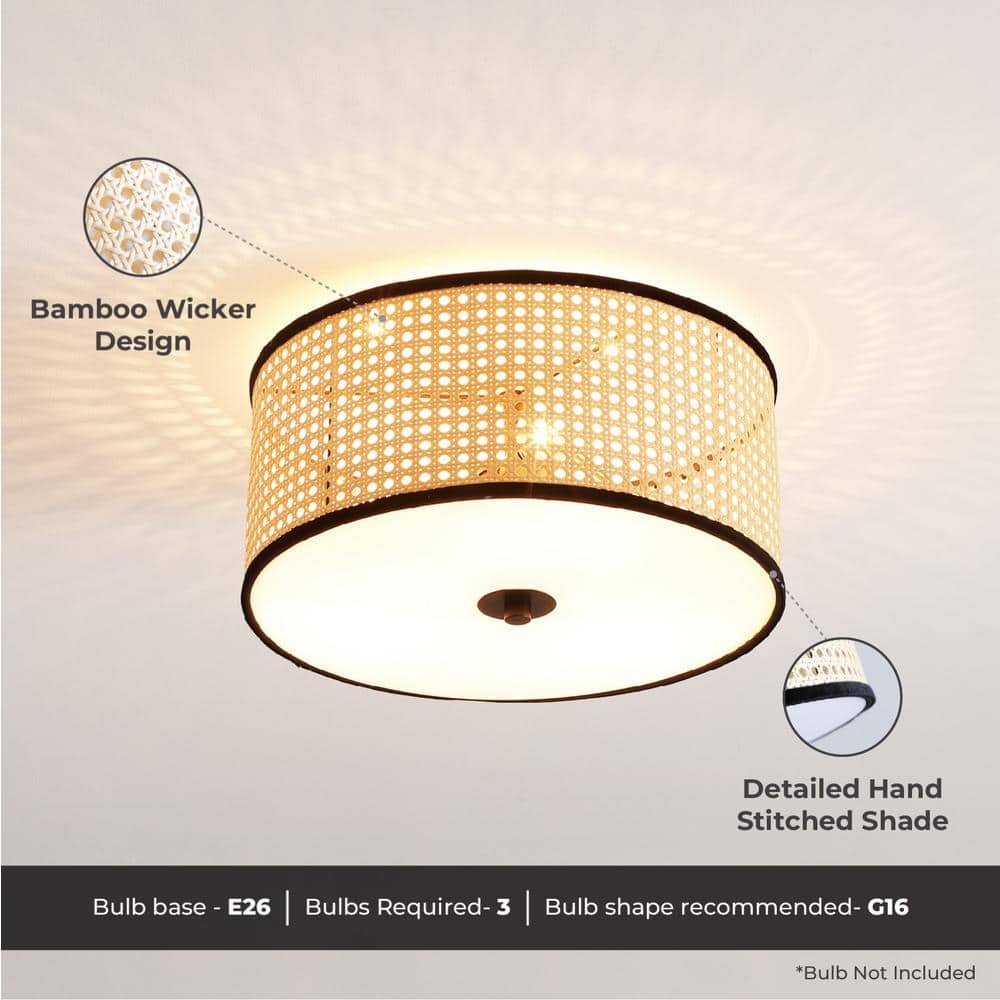 Nakuv 16'' Black Bohemian LED Flush Mount with Velvet Accents