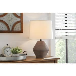 Saye 23.5 in. Brown Ceramic Table Lamp with White Fabric Shade