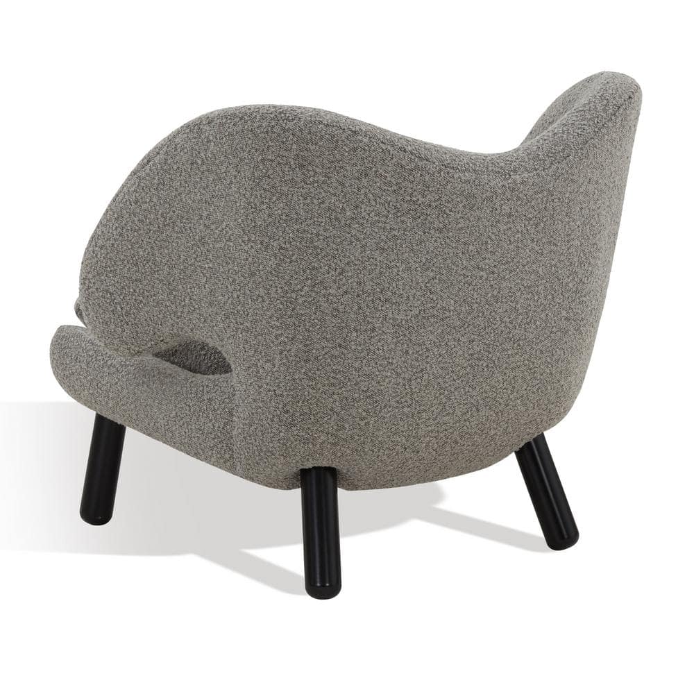 Felicia Light Grey Boucle Barrel Accent Chair with Black Birchwood Legs
