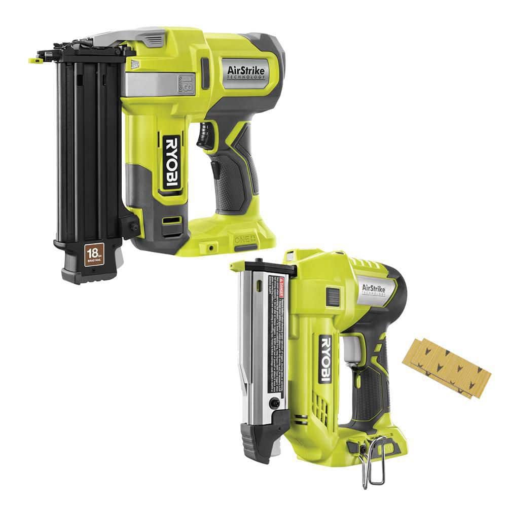 RYOBI ONE+ 18V Cordless 2-Tool Combo Kit w/ 18-Gauge in. Brad Nailer  23-Gauge  1-3/8 in. Headless Pin Nailer (Tools Only) P321-P318 The Home Depot