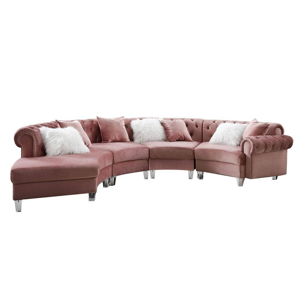 Acme Furniture Ninagold 4-Piece Pink Velvet Symmetrical Sectional Sofa  57360 - The Home Depot