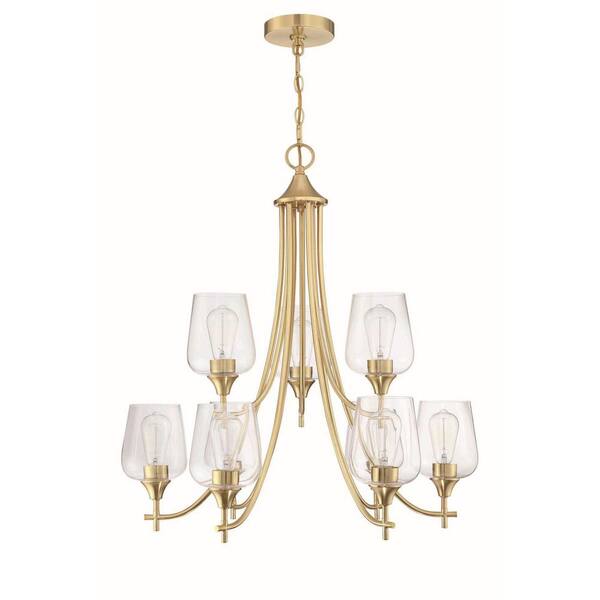 Amucolo 9-Light Gold Classic Chandelier with Transparent Glass Shade