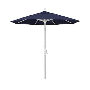 7.5 ft. Matted White Aluminum Market Patio Umbrella Collar Tilt Crank Lift in Navy Blue Sunbrella