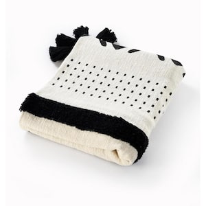 Charlie Black and White Striped Cotton Throw Blanket