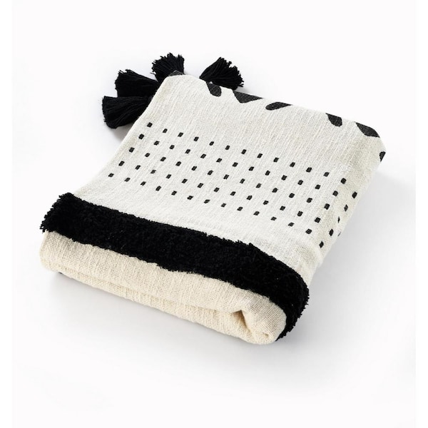 HomeRoots Charlie Black and White Striped Cotton Throw Blanket