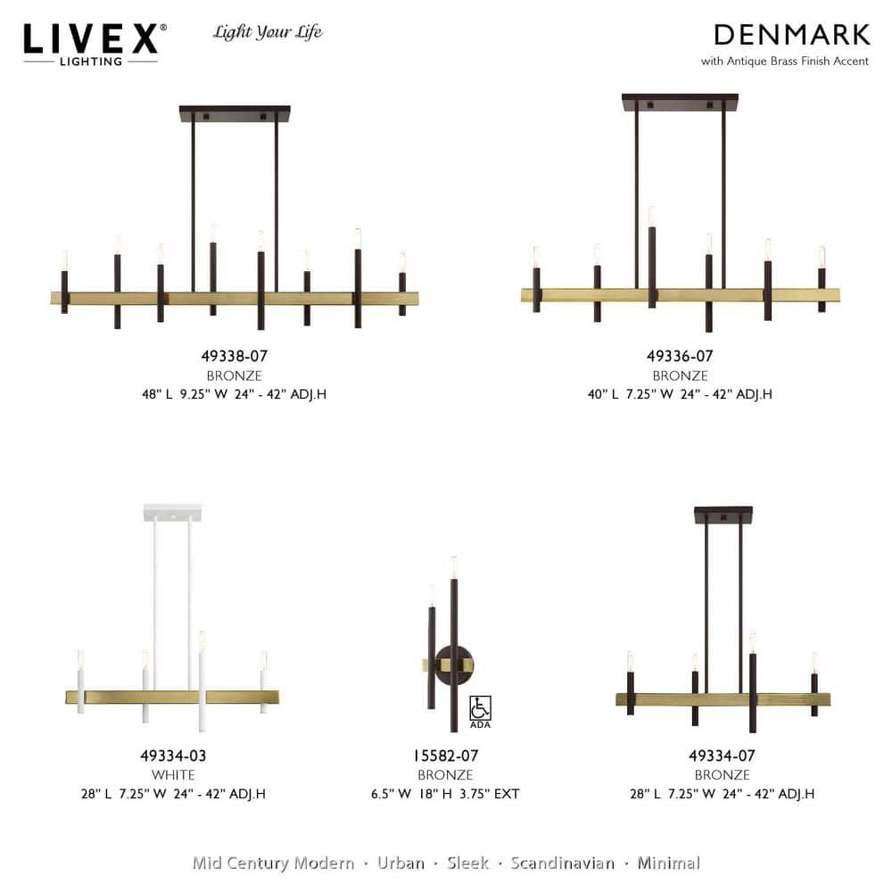 Denmark 8-Light Bronze and Brass Linear Chandelier