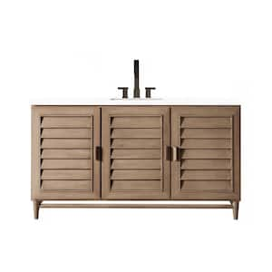 Portland 60.0 in. W x 23.5 in. D x 34.3 in. H Bathroom Vanity in Whitewashed Walnut with White Zeus Quartz Top