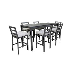 7-Piece Gray Aluminum Outdoor Dining Set with Rectangular Table and Gray Cushions for Patio, Balcony, And Backyard