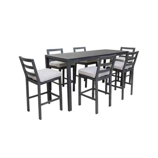 Misopily 7-Piece Gray Aluminum Outdoor Dining Set with Rectangular Table and Gray Cushions for Patio, Balcony, And Backyard