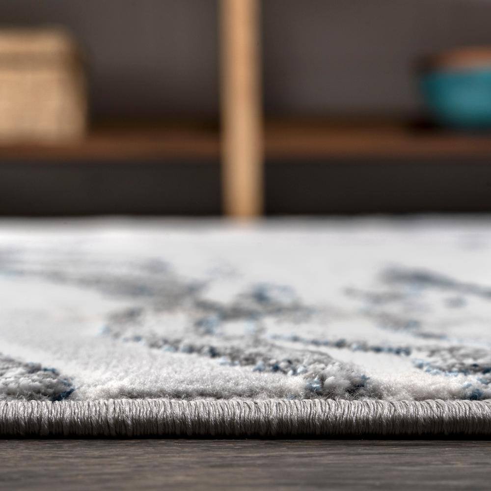 Gray and Blue Marbled Abstract Synthetic Area Rug