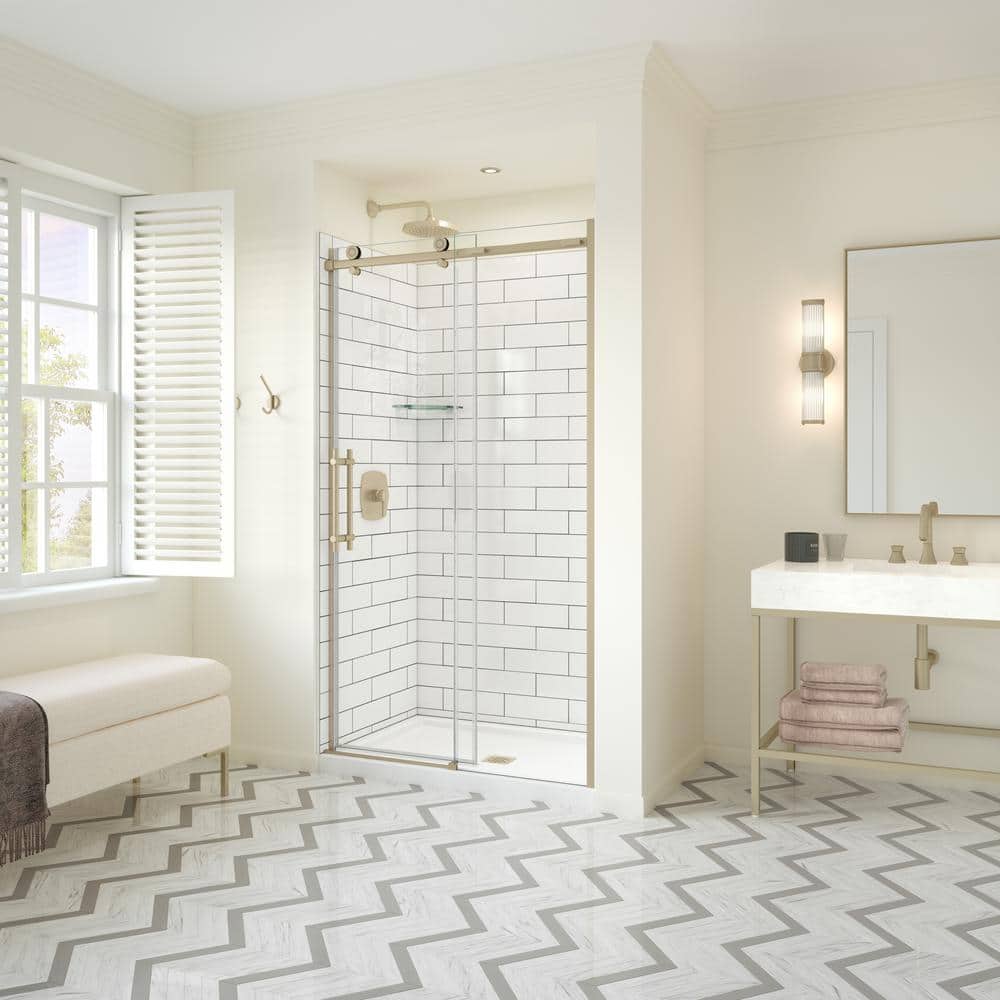 Odyssey SC 45-47 ½ x 78in. 8 mm Sliding Shower Door for Alcove Installation with Frameless Clear glass in Brushed Gold price history on PriceWatchPro