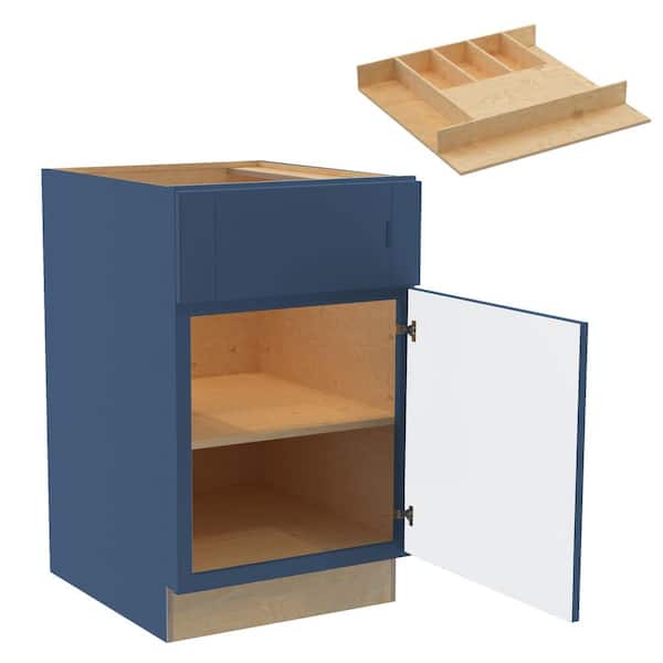 Washington 21 in. W x 24 in. D x 34.5 in. H Vessel Blue Plywood Shaker Assembled Base Kitchen Cabinet Left Cutlery Tray