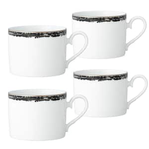 Black Rill 8 fl. oz. (Black) Porcelain Tea Cups, (Set of 4)