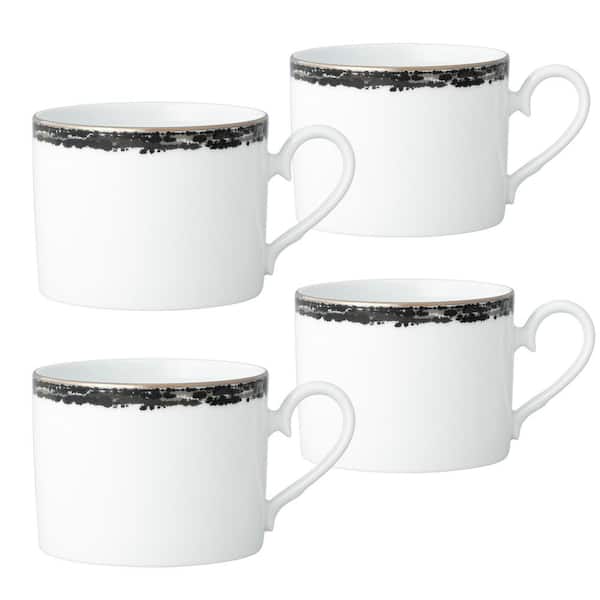 Noritake Black Rill 8 fl. oz. (Black) Porcelain Tea Cups, (Set of 4)