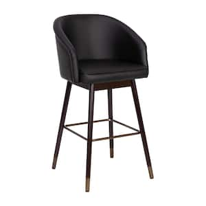 42.0 in. Black/Walnut Mid Wood Bar Stool with Faux Leather Seat