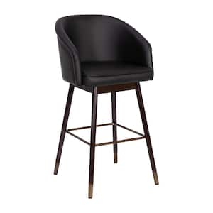 42 in. Black/Walnut Mid Wood Bar Stool with Leather/Faux Leather Seat