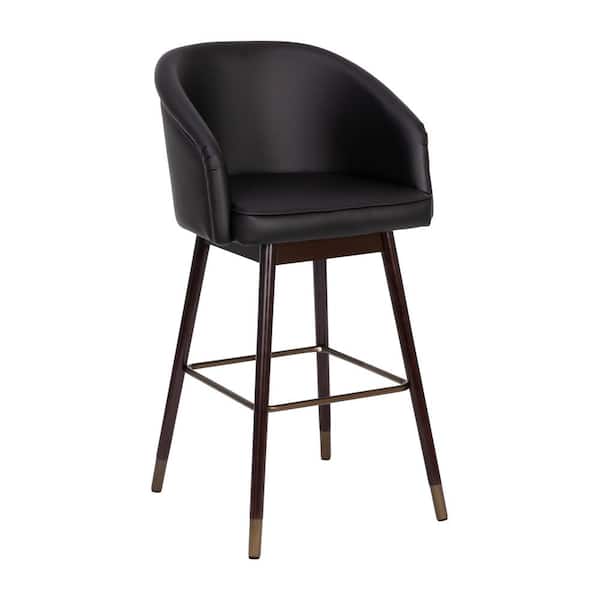 Carnegy Avenue 42 in. Black/Walnut Mid Wood Bar Stool with Leather/Faux Leather Seat