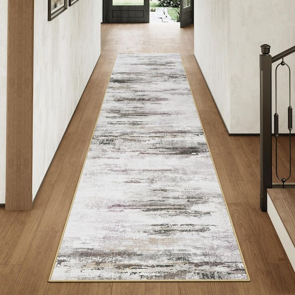 Tornado Gray/Brown 2 ft. x 8 ft. Washable Modern Abstract Runner Rug