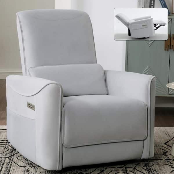 Light Gray Polyester Ergonomic Chair Swivel Rocker Recliner with USB and Type-C Ports