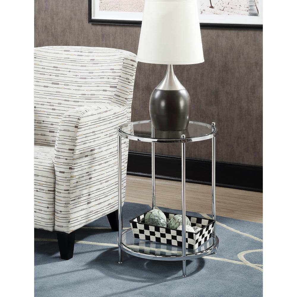 Gold and Clear Glass Round End Table with Shelf