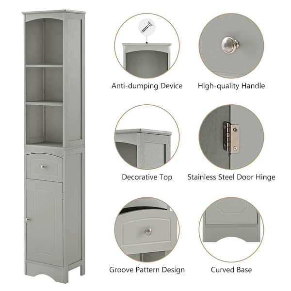 kleankin Gray Bathroom Storage Cabinet Freestanding Bathroom Storage  Organizer with Drawer and Adjustable Shelf 834-411GY - The Home Depot