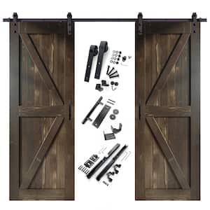 36 in. x 96 in. K-Frame Ebony Double Pine Wood Interior Sliding Barn Door with Hardware Kit, Non-Bypass